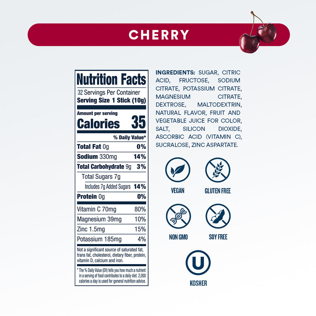 Cherry Electrolyte Powder, 8 oz sticks, 32 count J0