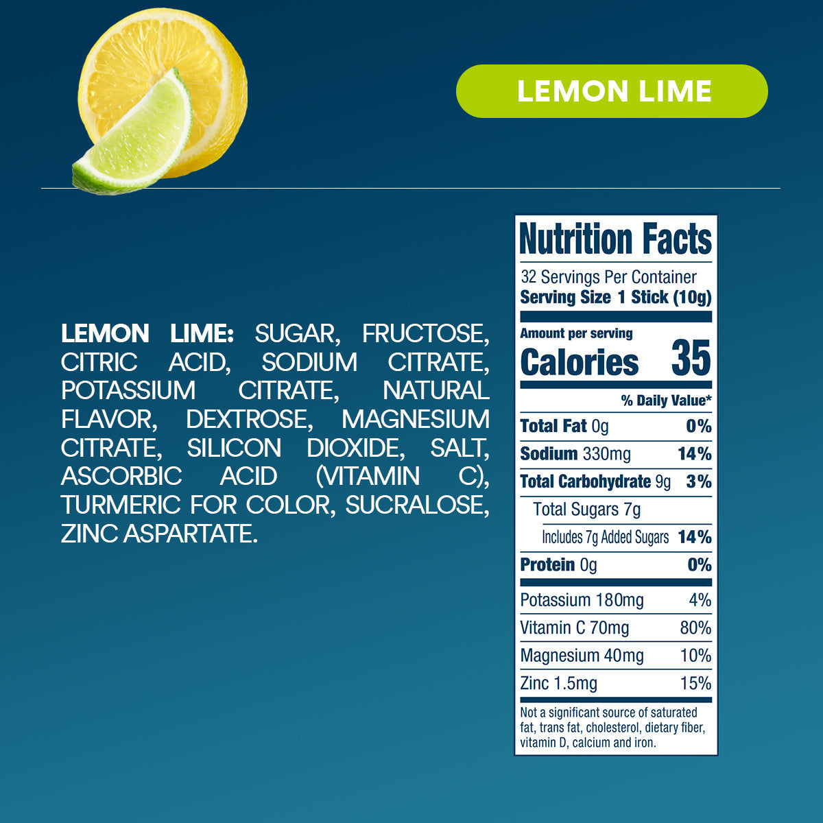 Lemon Lime Electrolyte Powder, 8 oz sticks, 32 count N3